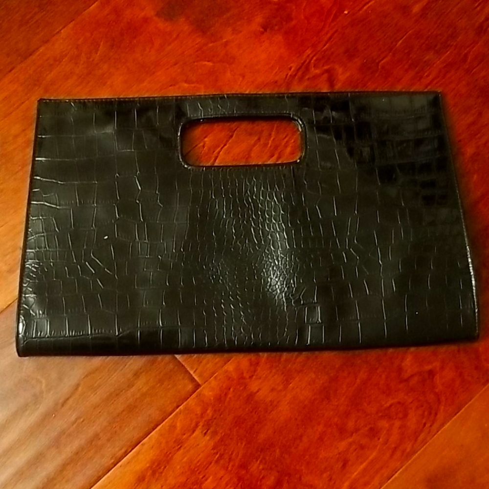 Black crocodile skin clutch purse